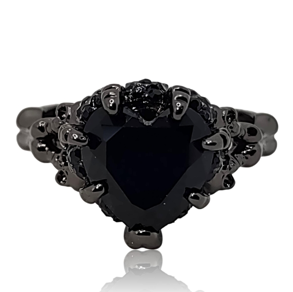 Gothic Black Heart Skeleton Skull Ring - Picture 3 of 4